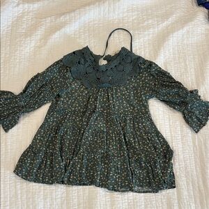 Boho Green Floral Women’s Flutter Sleeve  Tunic